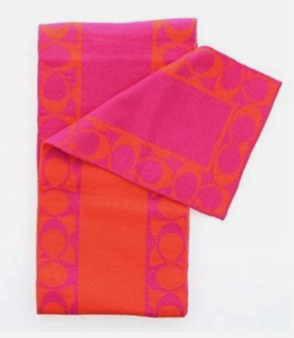 Coach Skinny Signature C Scarf Hot Pink Orange Merino Wool